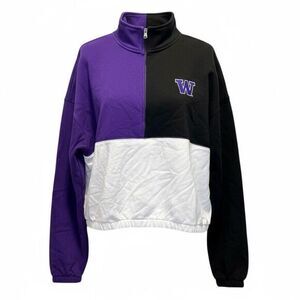 NWT Women’s Univ of Washington Purple Black Quarter-Zip Semi Crop Pullover - 2X